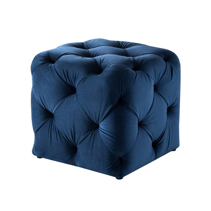 DOE BUCK SQUARE TUFTED VELVET OTTAMAN/POUFEE IN ROYAL BLUE