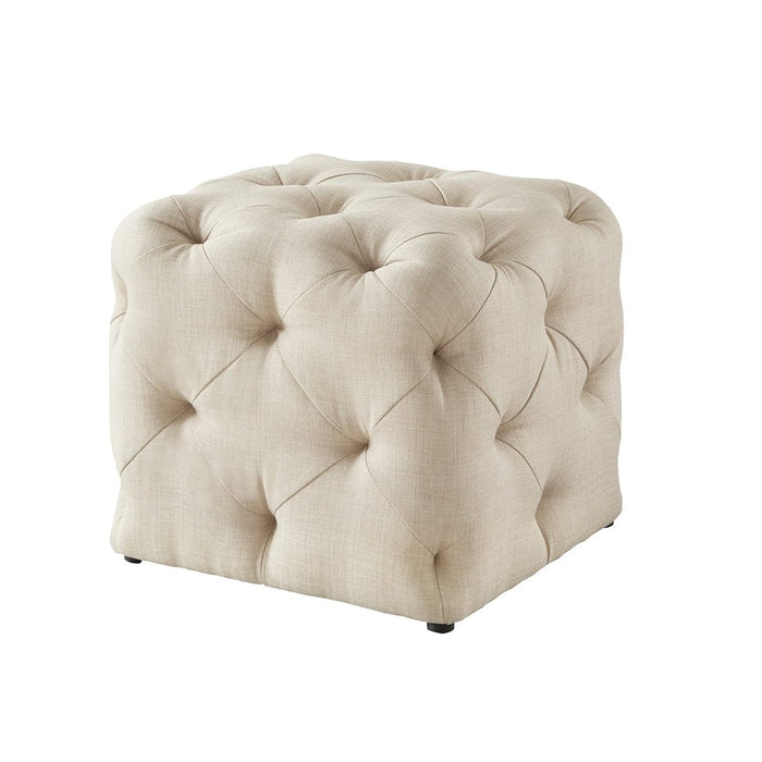 DOE BUCK SQUARE TUFTED VELVET OTTAMAN/POUFEE IN CREAM