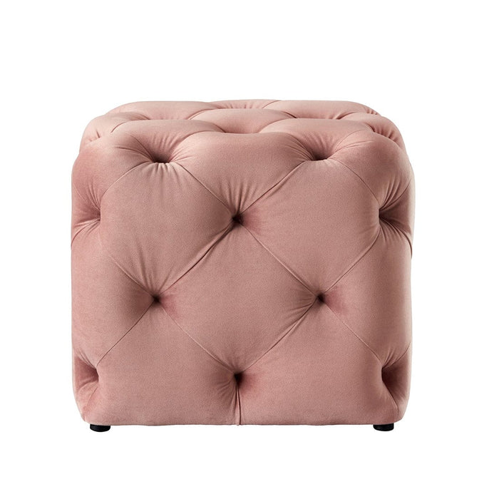 DOE BUCK SQUARE TUFTED VELVET OTTAMAN/POUFEE IN PINK