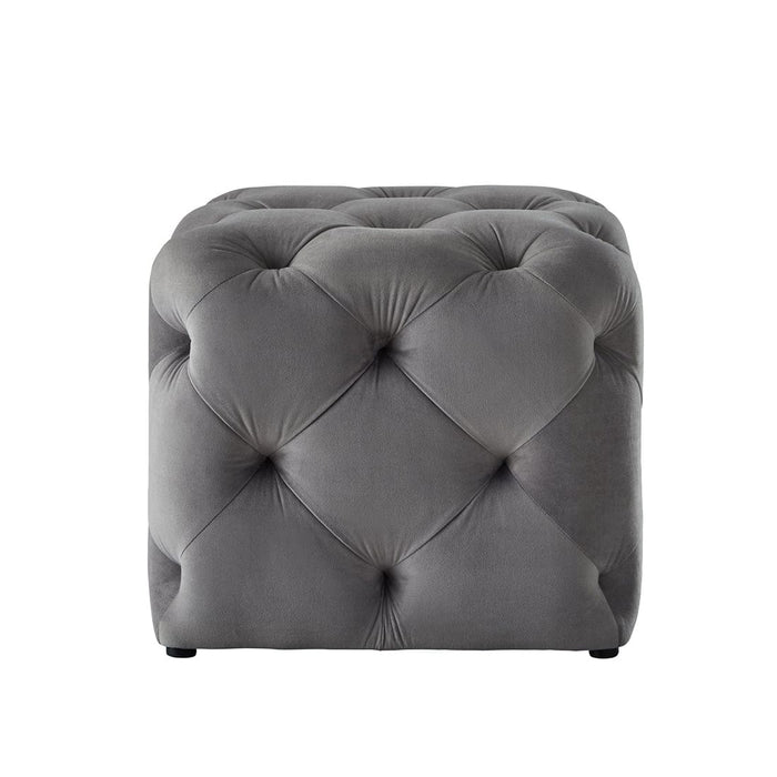 DOE BUCK SQUARE TUFTED VELVET OTTAMAN/POUFEE IN GREY