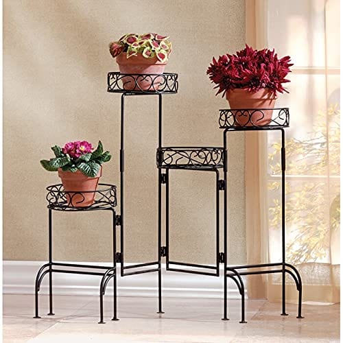 4 Tier Metal Plant Stand, Foldable Flower Pot Holder for Room, Rustproof Potted Storage Shelf Rack- Black (Upgrade Black)