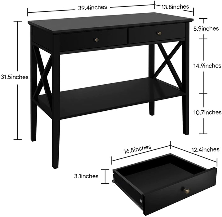 Console Table with 2 Drawers, Sofa Table Narrow for Entryway,