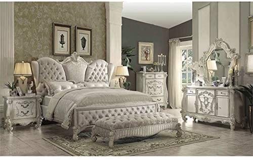 Versailles Queen Bed Ivory Velvet & Bone White