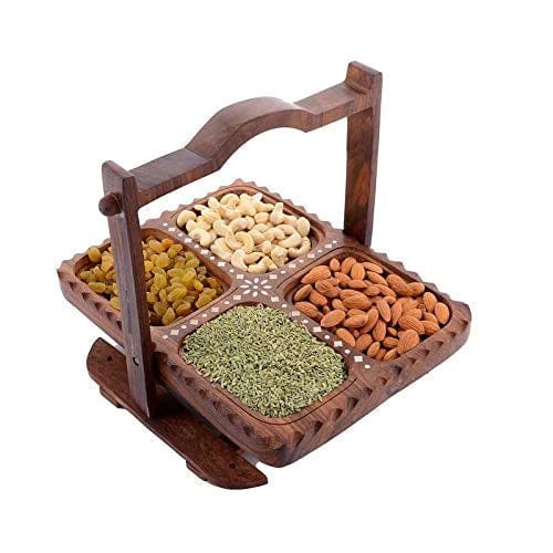 WOODEN BEAUTIFUL DRY FRUIT FOLDABLE BASKET RECTANGULAR SHAPE 4 PART