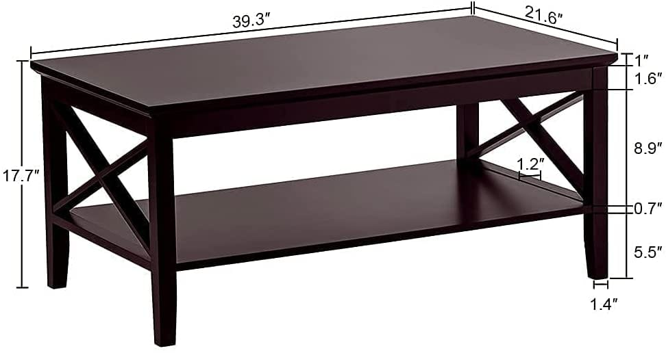 Coffee Table with Thicker Legs,  Wood Coffee Table with Storage for Living Room