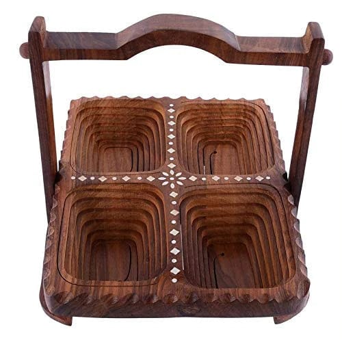 WOODEN BEAUTIFUL DRY FRUIT FOLDABLE BASKET RECTANGULAR SHAPE 4 PART