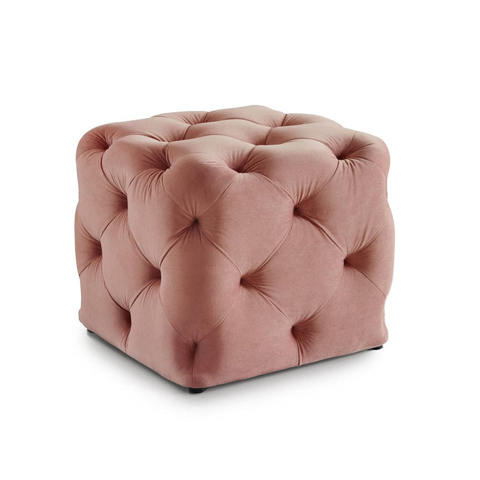 DOE BUCK SQUARE TUFTED VELVET OTTAMAN/POUFEE IN PINK