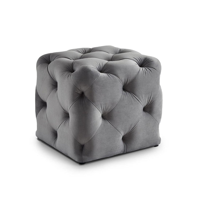 DOE BUCK SQUARE TUFTED VELVET OTTAMAN/POUFEE IN GREY