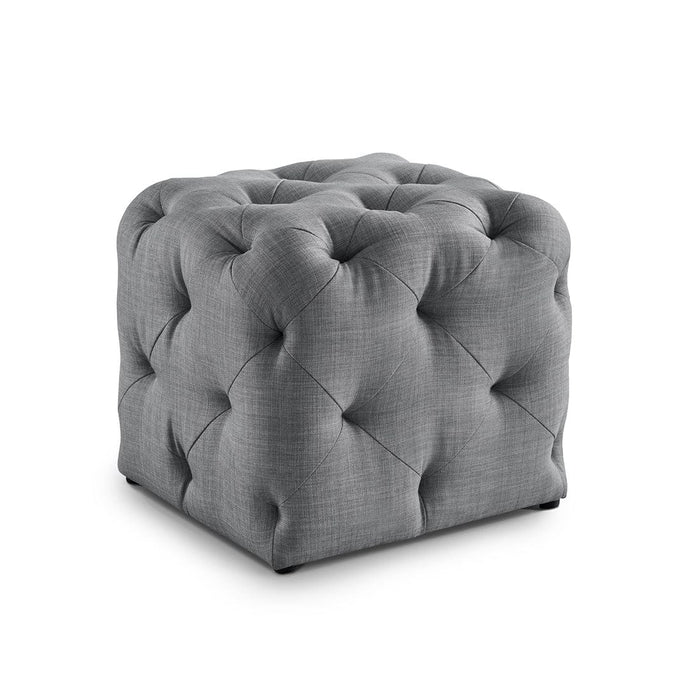 DOE BUCK SQUARE TUFTED VELVET OTTAMAN/POUFEE IN  LIGHT GREY