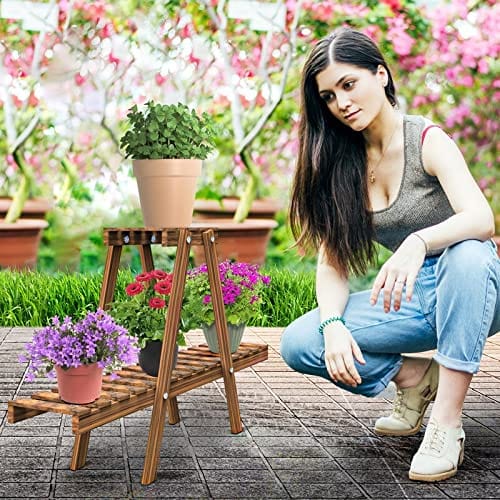 Wooden Plant Stand for Balcony Living Room Indoor Outdoor (3 Tier)