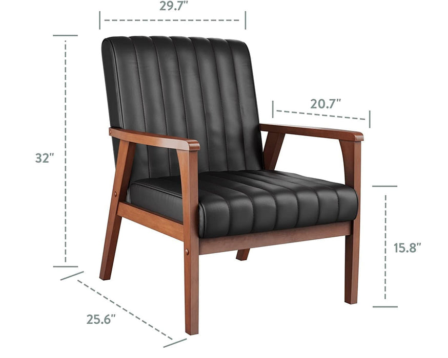 Wooden Arm Accent Chair for Living Room-Real Wood-Modern Channeled Tufting