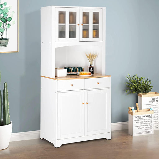 Buffet Cabinet with Hutch Kitchen Pantry Storage Cabinet White Sideboard for Kitchen Storage Microwave Cabinet with Storage, 4 Doors, 2 Adjustable Shelves & 1 Drawers