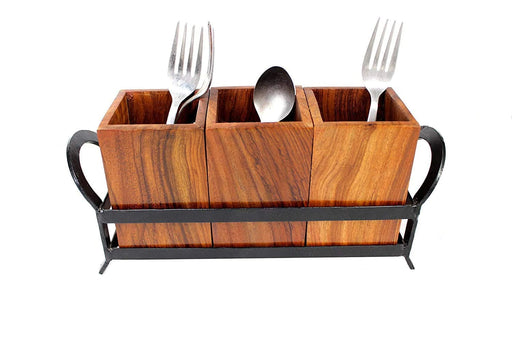 WOODEN & IRON CUTLERY HOLDER/TABLE ORGANIZER/MULTIPURPOSE STAND