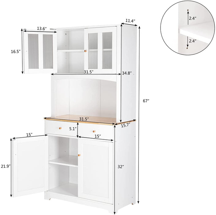 Buffet Cabinet with Hutch Kitchen Pantry Storage Cabinet White Sideboard for Kitchen Storage Microwave Cabinet with Storage, 4 Doors, 2 Adjustable Shelves & 1 Drawers