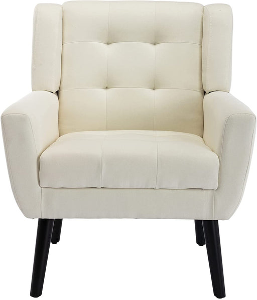 Modern Accent Chair with Arms, Upholstered Linen Fabric Reading Side Chair Tufted Back Decorative Wingback Chair for Living Room Bedroom