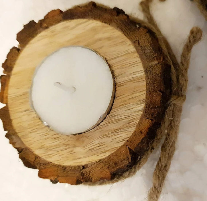 BARK STYLE CANDLE HOLDER WITH CANDLES II WOODEN CANDLE HOLDER ( SRT OF 6 )