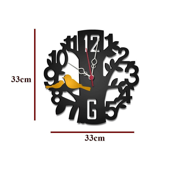 Black Tree Shape with Yellow birds Wooden Wall Clock