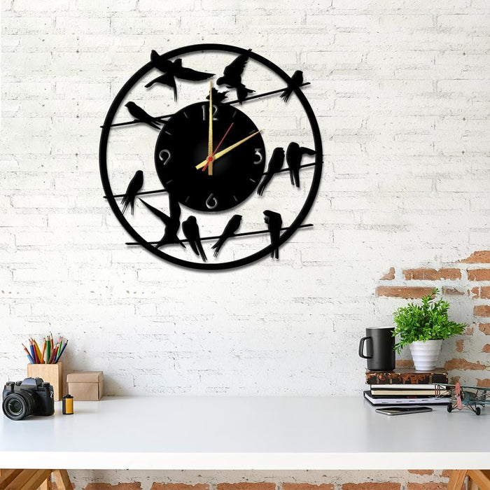 Birds on Wire Wooden Wall Clock