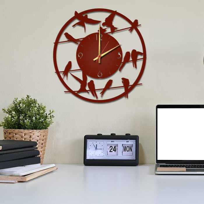 Birds on Wire Wooden Wall Clock