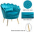 Azure Blue Velvet Chair with Lumbar Pillow for Bedroom, Accent Chair Mid Century Modern Vanity Chair for Living Room, Fabric Upholstered Arm Chair Guest Chair with Golden Metal Legs