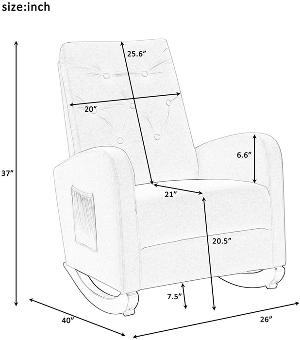 Rocking Chair Mid-Century Modern Nursery Rocking Armchair Upholstered Tall Back Accent Glider Rocker for Living Room