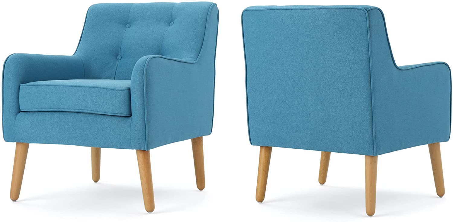 Felicity Mid-Century Fabric Arm Chairs, 2-Pcs Set, Blue