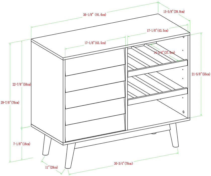 Mid-Century Modern Wood Kitchen Buffet Sideboard with Bottle Storage-Entryway Serving Wine Storage Doors-Dining Room Console Table