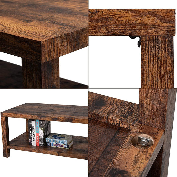 Rustic Farmhouse Coffee Table, Living Room Table with Storage Shelf, Two-Tier Coffee Table for Living Room