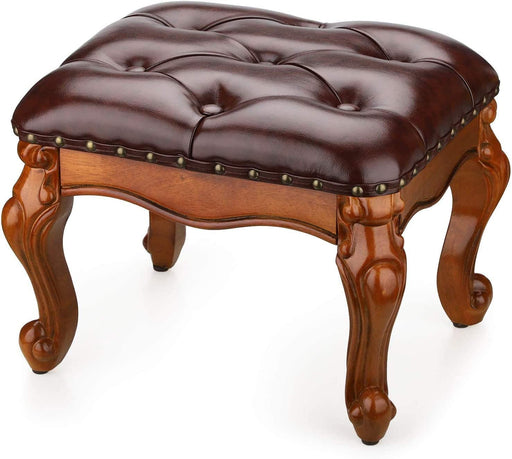 Small  Footstool Ottoman Upholstered Footstool, Solid Rubber Wood/Living Room Stool. (Brown)