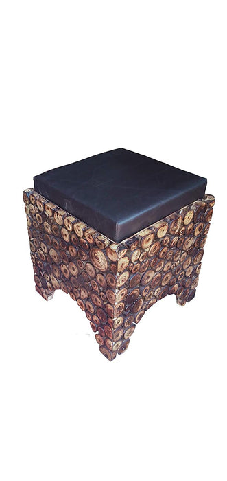 Wooden Stool/Chair With Storage Made From Natural Wood Blocks