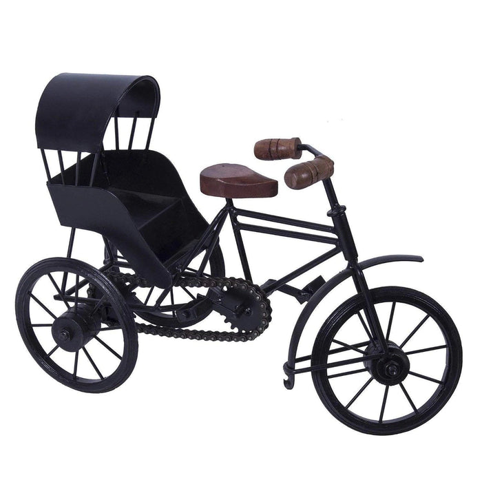 WOODEN AND WROUGHT IRON MINIATURE RICKSHAW, BLACK