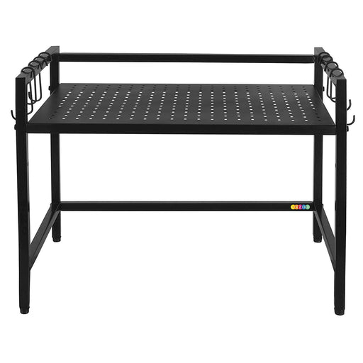 Metal Adjustable Countertop 2-Tier Microwave Oven Rack Organizer with Hooks
