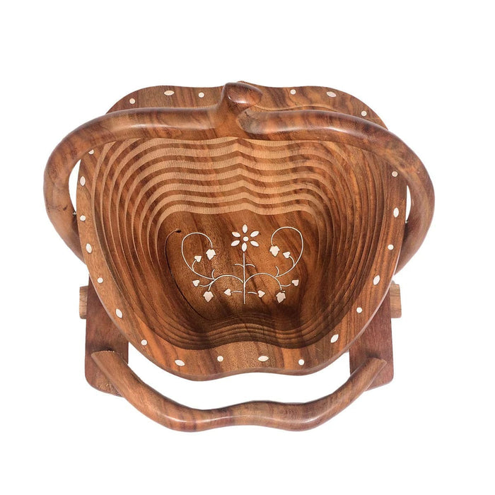 BEAUTIFUL ROSE WOOD FRUIT/VEGETABLES FOLDABLE APPLE SHAP BASKET