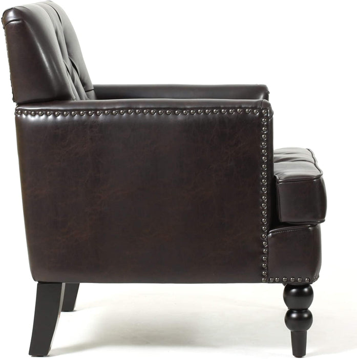 Wide Tufted Upholstery Club Chair with Arm Rest , Brown