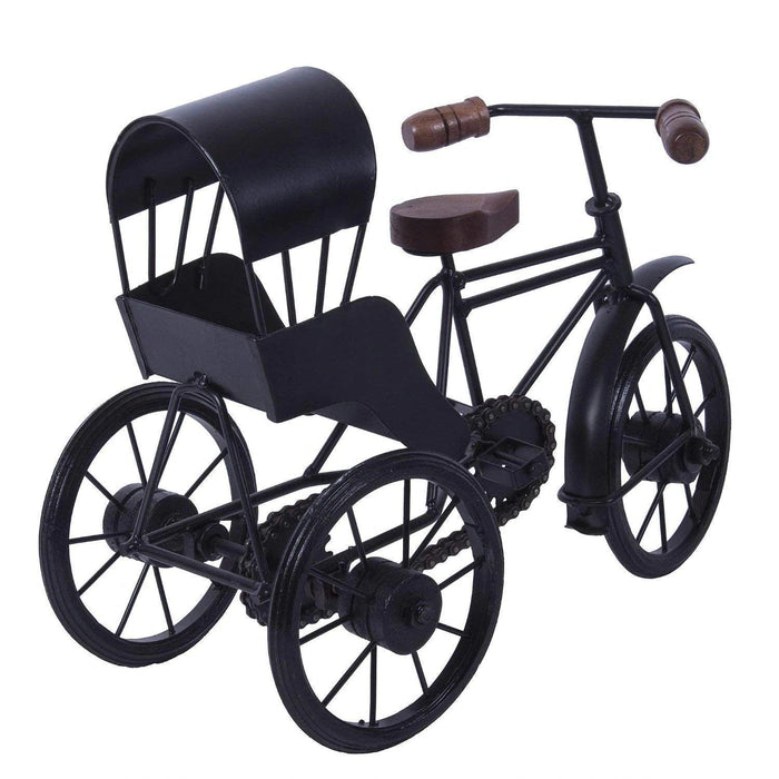 WOODEN AND WROUGHT IRON MINIATURE RICKSHAW, BLACK