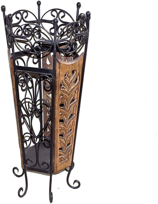 WOODEN AND WROUGHT IRON UMBRELLA STAND CUM PLANTER FOR HOME DECOR