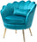 Azure Blue Velvet Chair with Lumbar Pillow for Bedroom, Accent Chair Mid Century Modern Vanity Chair for Living Room, Fabric Upholstered Arm Chair Guest Chair with Golden Metal Legs