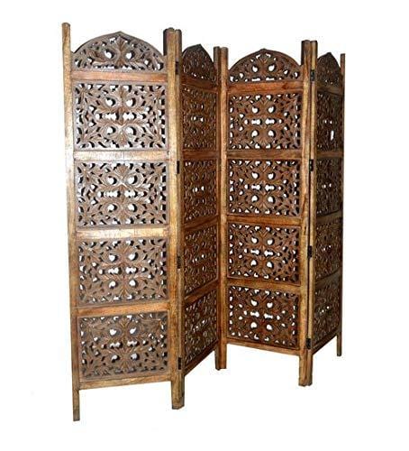 Solid Wood 3 Panel Room Wooden Partition (Brown) for Living Room