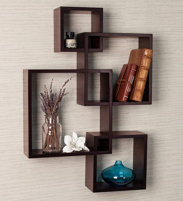 Wooden Wall Mounted Shelf Rack for Living Room Decor (Black) - Set of 4