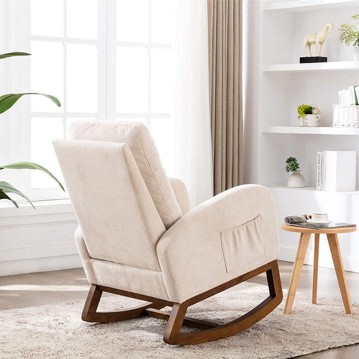 Rocking Chair Mid-Century Modern Nursery Rocking Armchair Upholstered Tall Back Accent Glider Rocker for Living Room