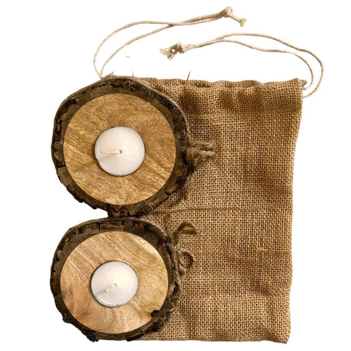 BARK STYLE CANDLE HOLDER WITH CANDLES II WOODEN CANDLE HOLDER ( SET OF 2 )