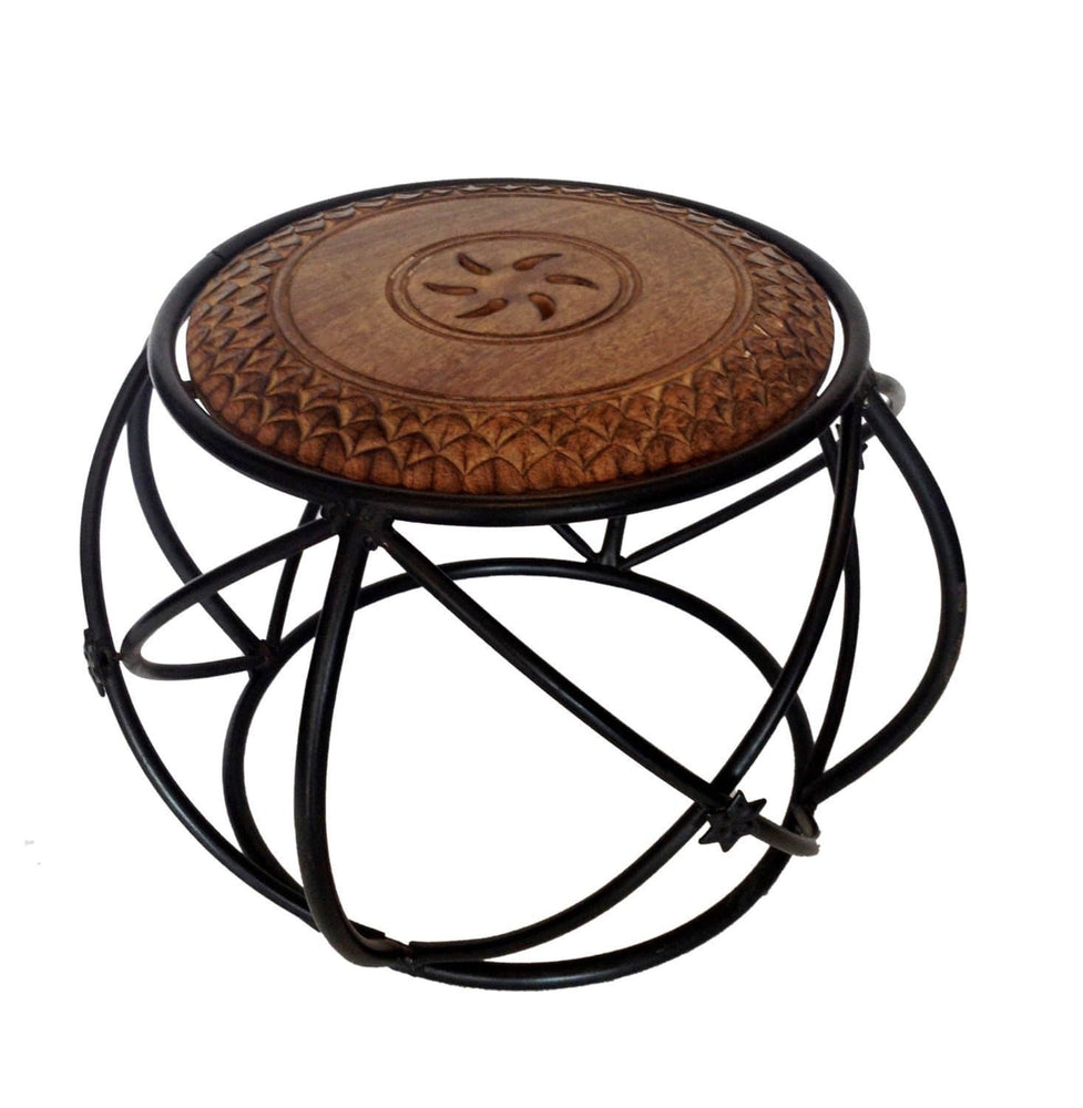 Wooden & Iron Stool/Table Home Decor Size(LxBxH-13x13x12) Inch