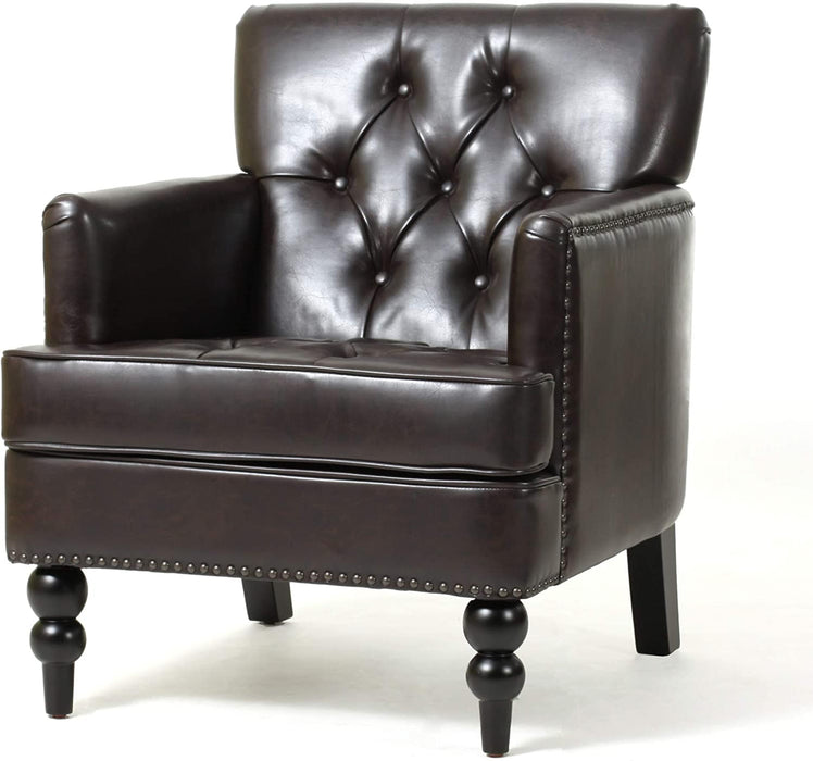 Wide Tufted Upholstery Club Chair with Arm Rest , Brown