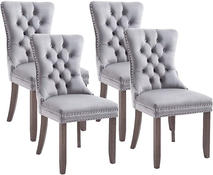 Velvet Upholstered Dining Chairs Set of 4, High-end Tufted Wingback Dining Side Chair with Nailhead Back Ring Pull Trim Solid Wood Legs, Contemporary Nikki Collection Modern Style for Kitchen