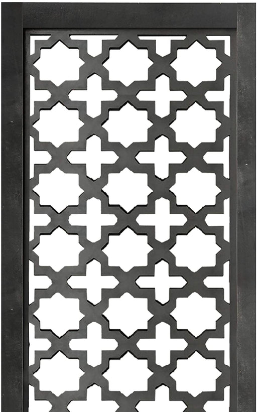 Rectangular Mango Wood Wall Panel with Cutout Lattice Pattern, Rectangle, Black
