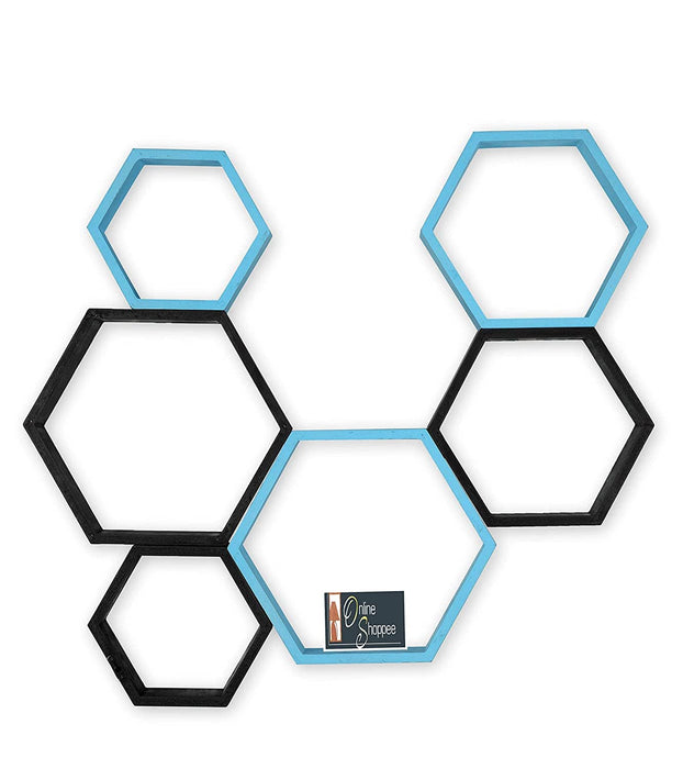 Fancy 6 Pcs Hexagonal Wooden Wall Shelf Home decoration