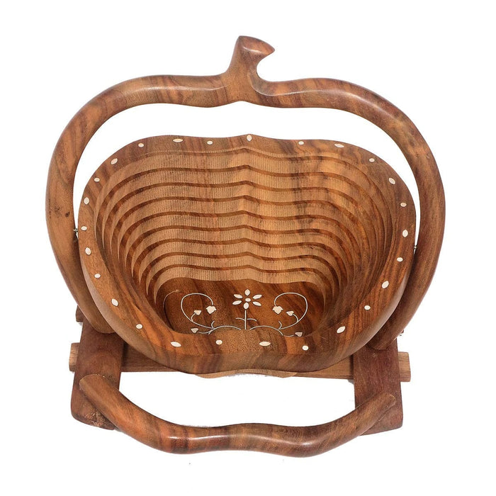 BEAUTIFUL ROSE WOOD FRUIT/VEGETABLES FOLDABLE APPLE SHAP BASKET