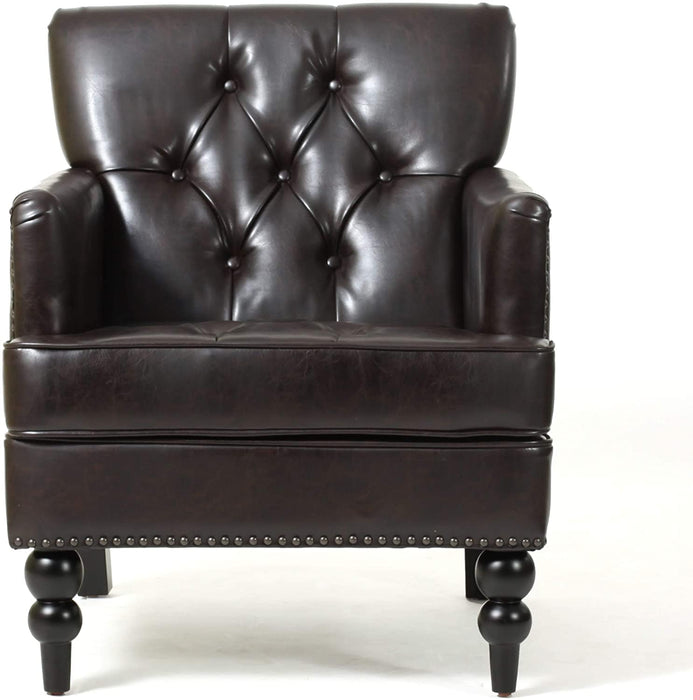 Wide Tufted Upholstery Club Chair with Arm Rest , Brown