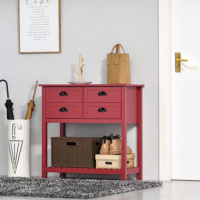 Sideboard Buffet Cabinet, Storage Serving Console Table with 4 Drawers and Slatted Bottom Shelf for Kitchen, Living Room