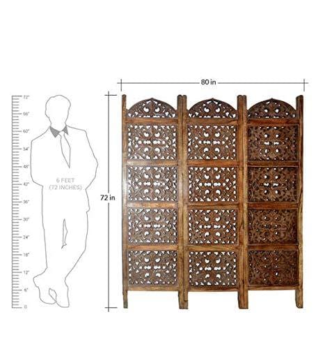 Solid Wood 3 Panel Room Wooden Partition (Brown) for Living Room